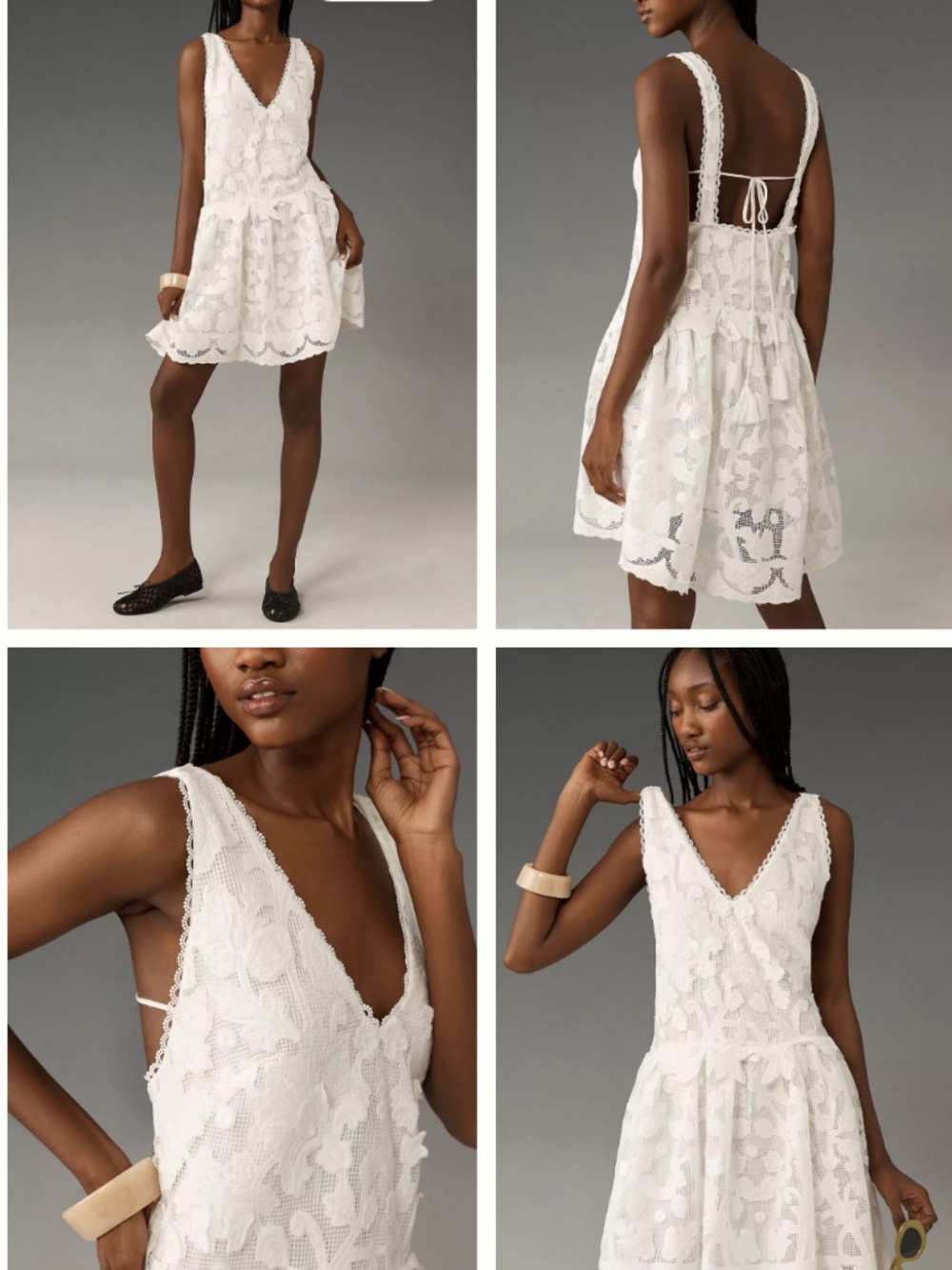 By Anthropologie White Lace V Neck Sleeveless Swing Mini Dress Tie Back z S Boho - Picture 13 of 13